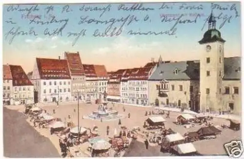 26112 Ak Freiberg Obermarkt mit Rathaus 1914