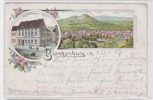 91368 Ak Lithographie Gruß aus Blankenburg in Thür. Gasthof zum weissen Ross 189