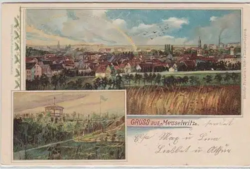 61155 Mehrbild Ak Lithographie Gruß aus Meuselwitz Totalansicht 1906