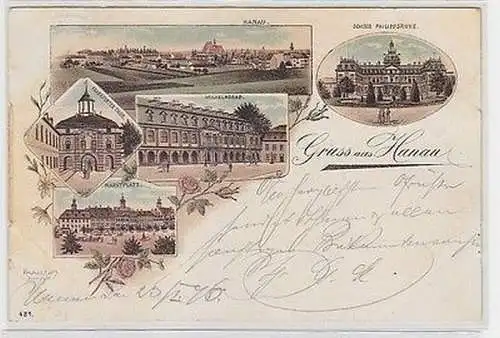 63886 Ak Lithografie Gruss aus Hanau Wilhelmsbad usw. 1896