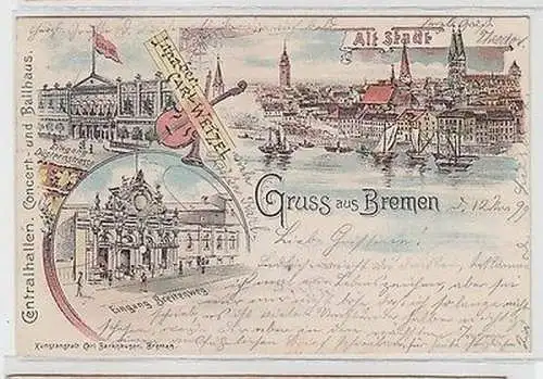 63672 Ak Lithographie Gruß aus Bremen Centralhallen 1899