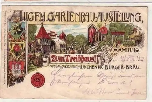 54320 Ak Lithographie Allgem. Gartenbauaustellung Hamburg 1897