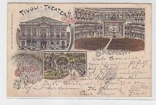 63671 Ak Lithographie Gruß aus Bremen Tivoli Theater 1897