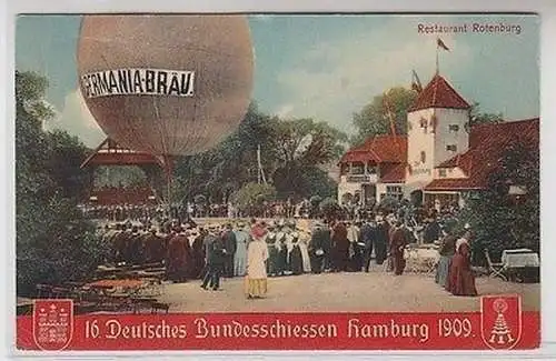 62694 Ak 16. Deutsches Bundesschiessen Hamburg 1909 mit Fesselballon