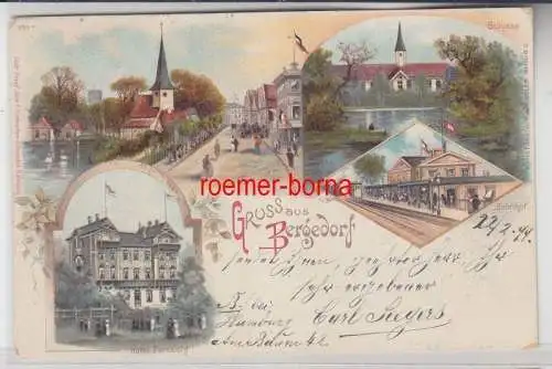 79546 Ak Lithografie Gruss aus Bergedorf Hotel Fernsicht, Bahnhof, Schloß 1899