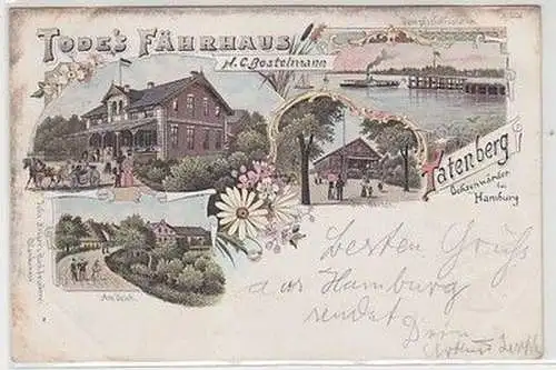 59416 Ak Lithographie Tatenberg Ochsenwärder bei Hamburg Todes Fährhaus 1900