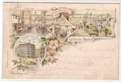 58064 Ak Lithographie Gruß aus Hamburg Café Hammonia 1896