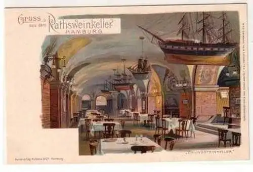 57960 Ak Lithographie Gruß aus dem Rathsweinkeller Hamburg um 1900