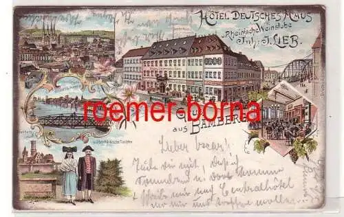 72318 Ak Lithografie Gruss aus Bamberg Hotel Deutsches Haus 1904