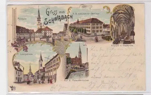 93994 Ak Lithographie Gruss aus Schwabach Lehrer Seminar usw. 1897