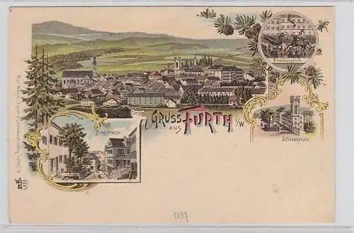 59318 Ak Lithographie Gruß aus Furth im Wald um 1900