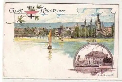 60550 Ak Lithographie Gruss aus Konstanz Concilsgebäude um 1900