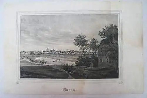 Alter Stich mit Stadtansicht von Borna um 1850