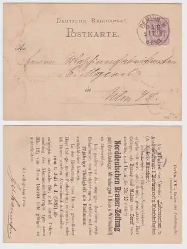 87661 Ganzsachen Postkarte P12 Zudruck Norddeutsche Brauer-Zeitung Berlin 1882