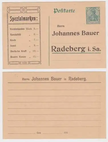 90220 Ganzsachen Postkarte P96 Zudruck Johannes Bauer Spezialmarken Radeberg