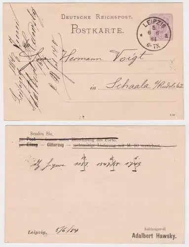 80749 DR Ganzsachen Postkarte P10 Zudruck Adalbert Hawsky Leipzig 1884