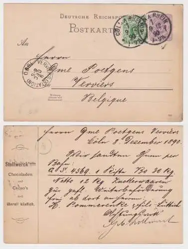 75121 DR Ganzsachen Postkarte P18 Zudruck Stollwerck'sche Chocoladen Cöln 1890