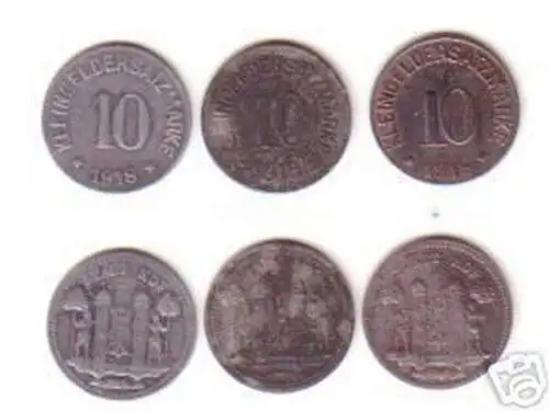 3 x 10 Pfennig Notgeld Münze Stadt Hof 1918