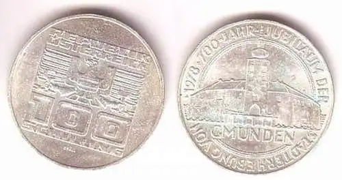 100 Schilling Silber Münze 700 Jahr Jubiläum der Stadterhebung von Gmunden 1978