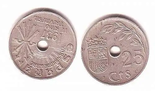 25 Centimes Loch Münze Spanien 1937