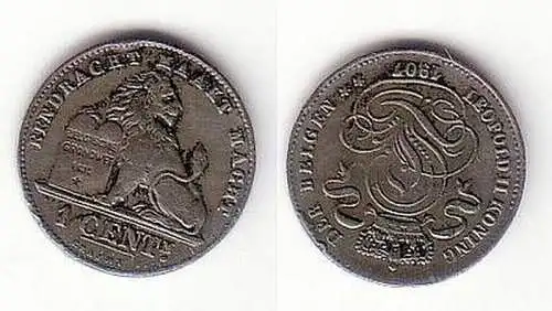 1 Centimes Kupfer Münze Belgien 1907