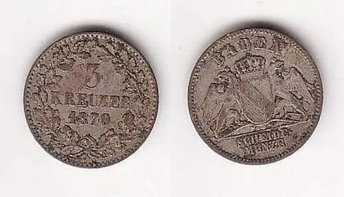 3 Kreuzer Münze Baden 1870