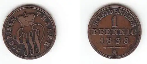 1 Pfennig Kupfer Münze Schaumburg Lippe 1858 A ss+