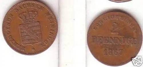 2 Pfennig Kupfer Münze Sachsen Meiningen 1867