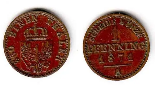 1 Pfennig Kupfer Münze Preussen 1871 A (109302)