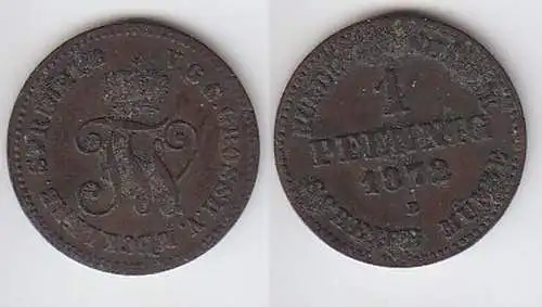 1 Pfennig Kupfer Münze Mecklenburg Schwerin 1872 B ss