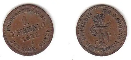 1 Pfennig Kupfer Münze Mecklenburg Schwerin 1872 B