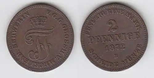 2 Pfennig Kupfer Münze Mecklenburg Schwerin 1872 B ss