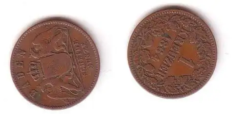 1 Kreuzer Kupfer Münze Baden 1864