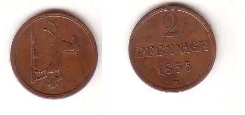 2 Pfennig Kupfer Münze Hannover 1855 B