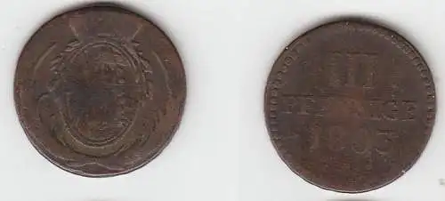 3 Pfennige Kupfer Münze Sachsen 1803 C s