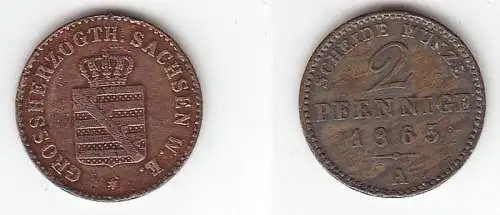 2 Pfennige Kupfer Münze Sachsen Weimar Eisenach 1858 A schön / sehr schön