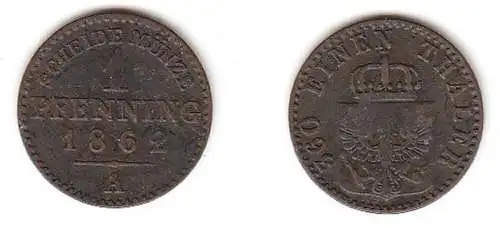 1 Pfennig Kupfer Münze Preussen 1862 A