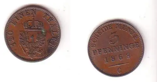 3 Pfennige Kupfer Münze Preussen 1868 C ss