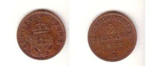 3 Pfennige Kupfer Münze Preussen 1870 A ss