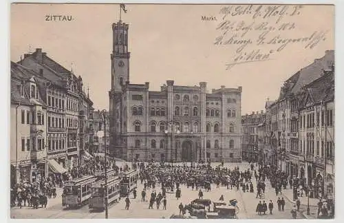 43526 Feldpost Ak Zittau Markt mit Verkehr 1917