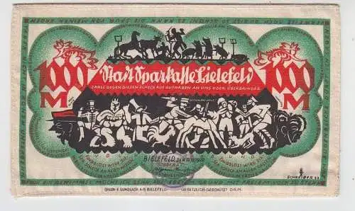 Seltene Stoff Banknote 1000 Mark Bielefeld 1922 bankfrisch