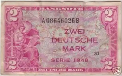 Seltene Banknote 2 Mark Bank deutscher Länder 1948