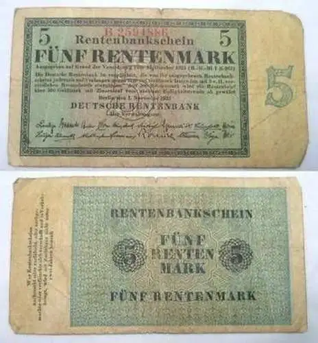 Banknote 5 Rentenmark 1.11.1923 Ro. Nr.156 b