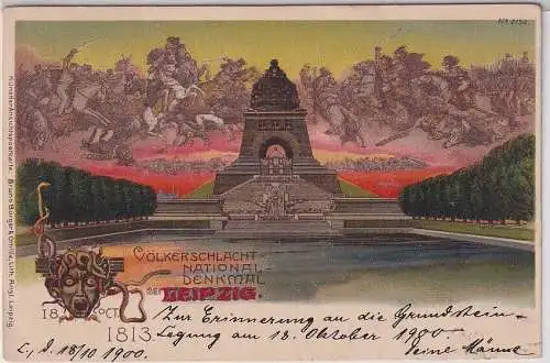 80997 Lithographie Ak Leipzig Völkerschlacht-National-Denkmal 1900