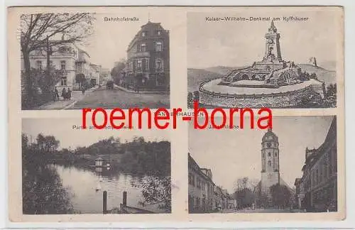 76898 Mehrbild Ak Sangerhausen Bahnhofstraße, Denkmal am Kyffhäuser usw. 1915