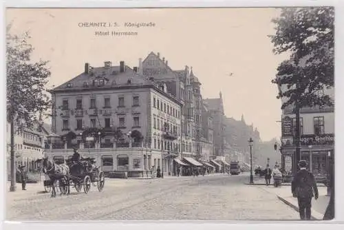 89786 AK Chemnitz - Königstraße mit Geschäften, Hotel Herrmann 1915