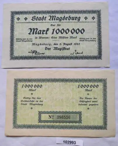 1 Million Mark Banknote Inflation Magdeburg 9.August 1923 (102993)