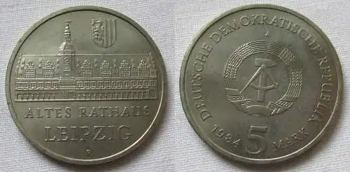 DDR Gedenk Münze 5 Mark Leipzig altes Rathaus 1984 (113799)