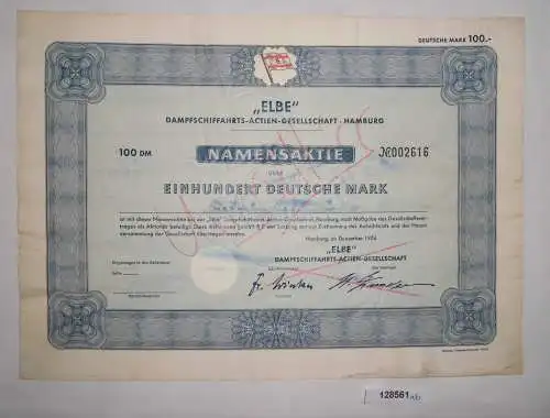 100 Mark Aktie "Elbe" Dampfschiffahrts AG Hamburg Dezember 1956 (128561)