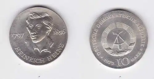 DDR Gedenk Silber Münze 10 Mark Heinrich Heine 1972 Stempelglanz (128623)